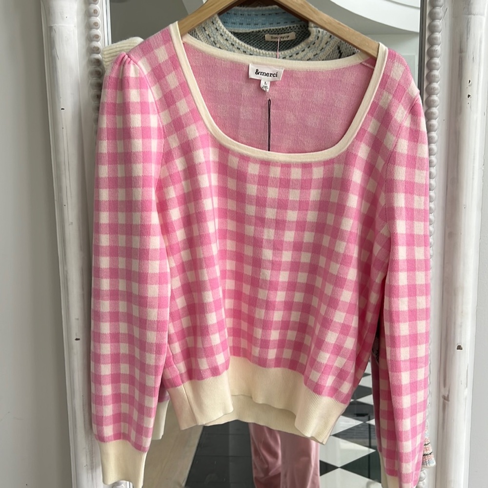 Pink gingham sweater